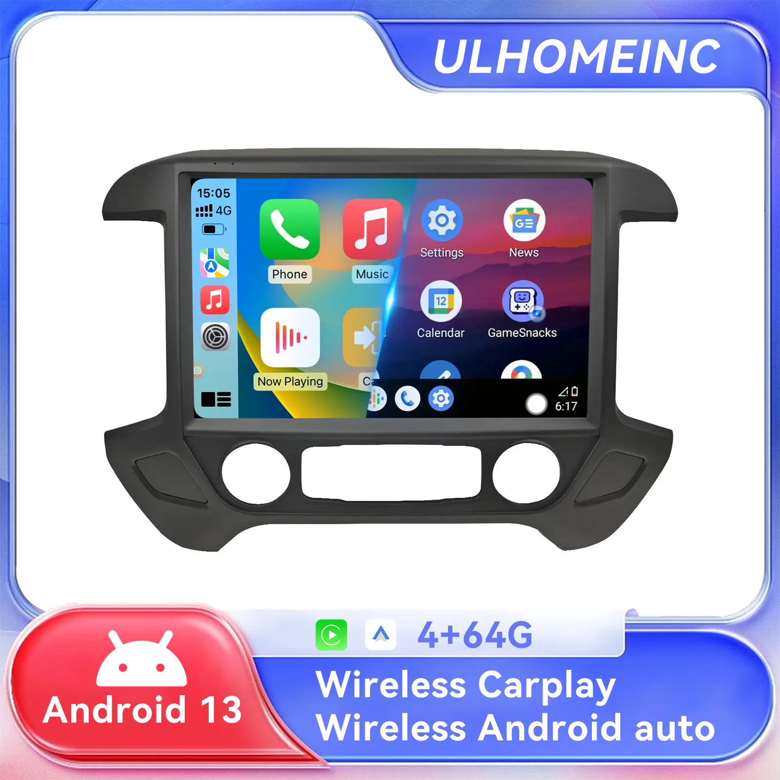 13.1“ Upgrade 8 Core Car Stereo for Chevy Silverado GMC Sierra 2014-2018 5Ghz WiFi IPS Touch Screen Silverado Stereo Wireless CarPlay Android Auto BT GPS FM/RDS Backup Camera MIC 4+64G,Black
