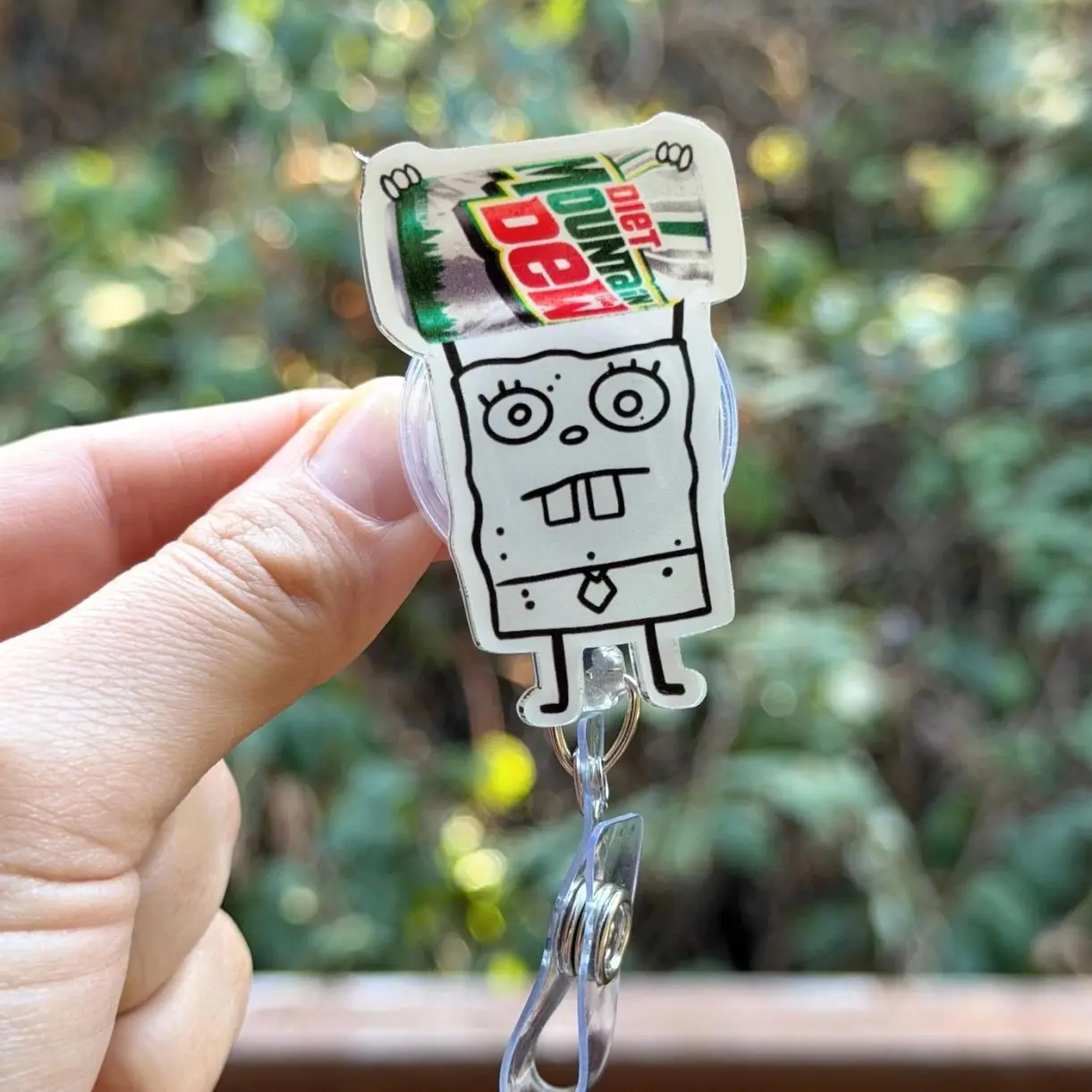 Cartoon Doodle Diet Mtn Dew Soda Can- Nurse badge reel, RN, MD, phlebotomy, tech, healthcare, work accessory