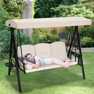 【1/2 packages arrived at different times】YODOLLA 3-Seat Outdoor Patio Swing Chair, Swing Glider with Canopy Porch Swing, Weather Resistant Steel Frame Cup Holders Cushions, Adjustable Tilt Canopy