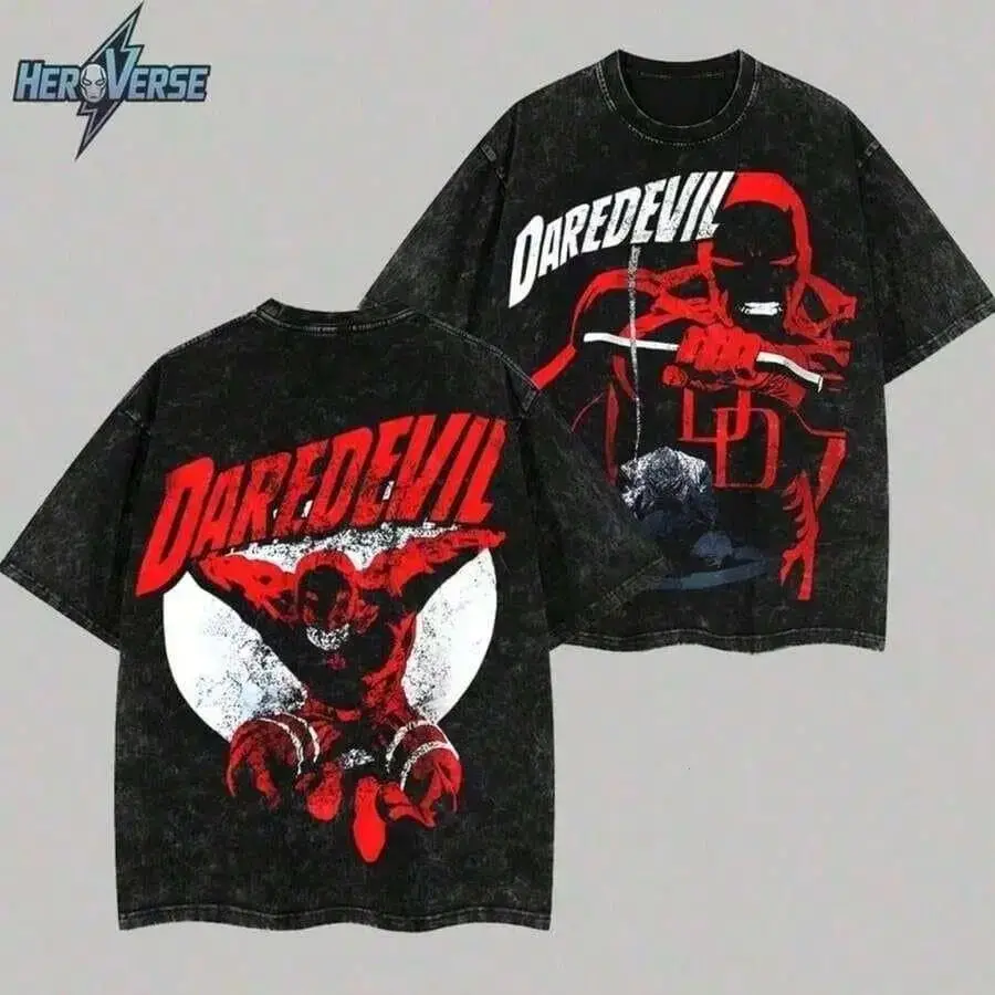 Daredevil Night Watch Vintage Washed Graphic T-Shirt, Oversized Heavyweight Cotton Superhero Tee, Unisex Streetwear Top For Men And Women, Retro Hero Apparel Fan Gift Merch, Y2K Grunge Vintage Clothing Tops Apparel Shirts Trendy Comic Merch Outfits W3R