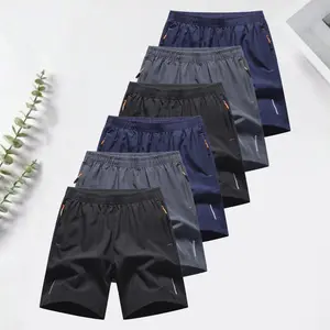 6-Pack Men’s Ice Silk Quick-Dry Sports Shorts – Summer Breathable Cool Mid-Thigh Shorts with Zipper Pockets and Reflective Stripes, Elastic Waist Drawstring, Running & Fitness Shorts, Multicolor Set
