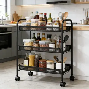 Space-Saving 3-Tier Rolling Cart | Slim Metal Storage Trolley for Kitchen, Bathroom & Narrow Spaces | No Tools Assembly