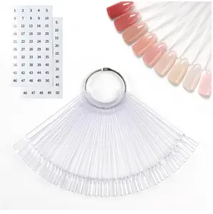 GAOY Nail Swatch Sticks with Ring, 50 Pcs False Nail Sample Swatches with Numbers Stickers, Fan-shaped Practice Color Display for Home or Salon Use