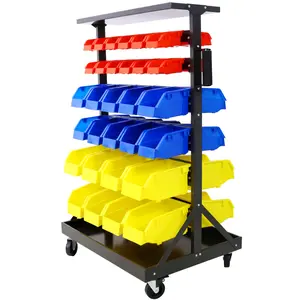 6-8 Tier Dual-Sided Rolling Bin Rack , 350 Pound Capacity, Includes 60-90 Organizer Bins, with Tray and Casters Plastic