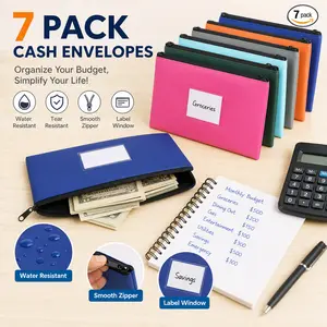 7 Pack Money Bags with Zipper for Cash, 11.25" x 6.25" Bank Deposit Bags, Colored Cash Pouches for Register, Money Organizer for Business, Coin Bags for Banking, Laundry or Travel