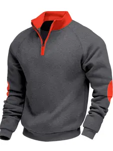 Men's Fleece Lined Warm Zipper Hoodie, Casual Long Sleeve Sweatshirt with Patch Design, Adjustable Zipper Jacket for Fall & Winter