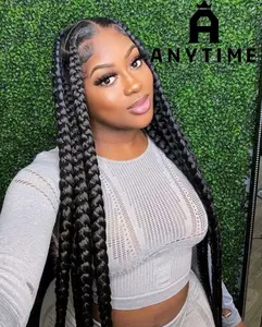Anytime Wigs 36 Inch Long Knotless Color Box Braided Wig, Full Lace Braiding Wig for Women, Synthetic Braided Knotless Braided Lace Front Wig Luxurious Fluffy Lace Wigs for Party, Daily Use