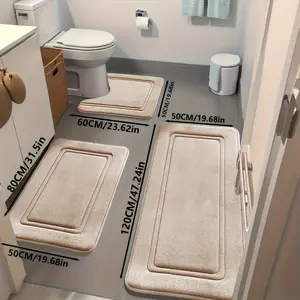 Bathroom Mat Set 3 Counts Non-Slip Toilet Mats Soft Polyester Rug 80CM 60CM 50CM Comfortable Floor Mat for Bathroom Use Home Supplies