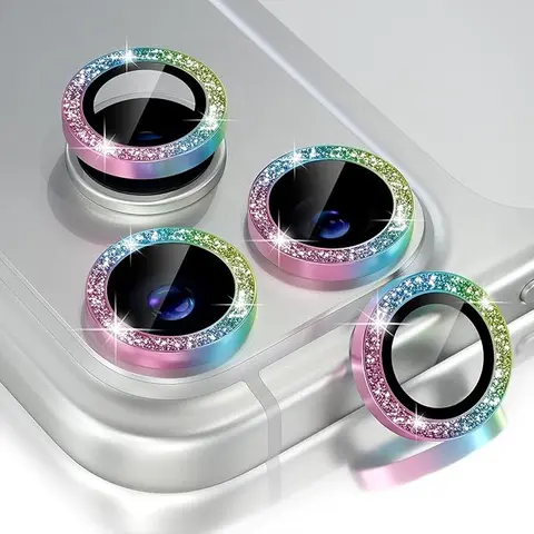 9H Tempered Glass Diamond Camera Lens Protector for iPhone 17/17 Pro/17 Pro Max/17 AIR Devices, Phone Accessories with Aluminum Metal Ring Decor, Shockproof, Installation-Friendly (Back to School)