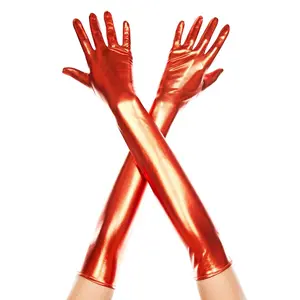 Extra long metallic gloves, 457-Red