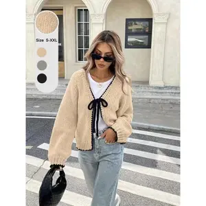 Women's cufflink cardigan, casual long sleeved V-neck bow knit sweater, autumn and winter knitted fashionable Japanese clothingRAIMENTRY