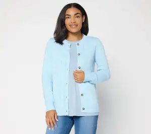 Denim & Co. Button Front Sweater Cardigan with Cable Detail