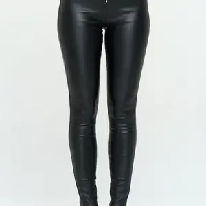 Women's Leather Leggings with Zipper Closure and Bumpup Effect - Bottom, Womenswear Basic