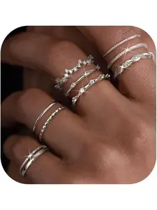 9PCS Non Tarnish Gold/Silver Dainty Stacking Rings for Women Fashion Stackable Rings Waterproof Cubic Zirconia Adjustable Rings Set Wedding Thumb Statement Engagement Promise Ring