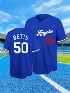 Men's Los Angeles #50 Embroidery Baseball Jersey, Classic Throwback Jersey, Embroidery Blue /White Breathable Button Closure High Quality All Seasons, Unisex Baseball Clothing