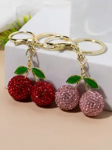 1pc Personalized Rhinestone Cherry Metal Vintage Fruit Keychain | Cherry Shaped Fashion Bag Car Accessory | Cute Goth Y2K Bag Charm Lanyard With ID Holder #RhinestoneCherryKeychain #VintageFruitCharm #GothY2KAccessory #BagCarDecoration #IDHolderLanyard