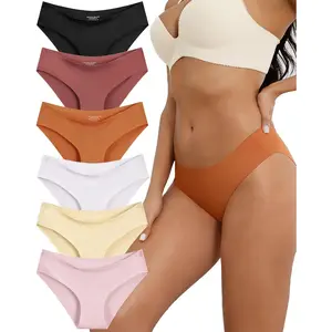 Womens Seamless Underwear No Show Stretch Bikini Panties No Panty Line Invisibles Hipster Briefs Soft Silky 6 Pack