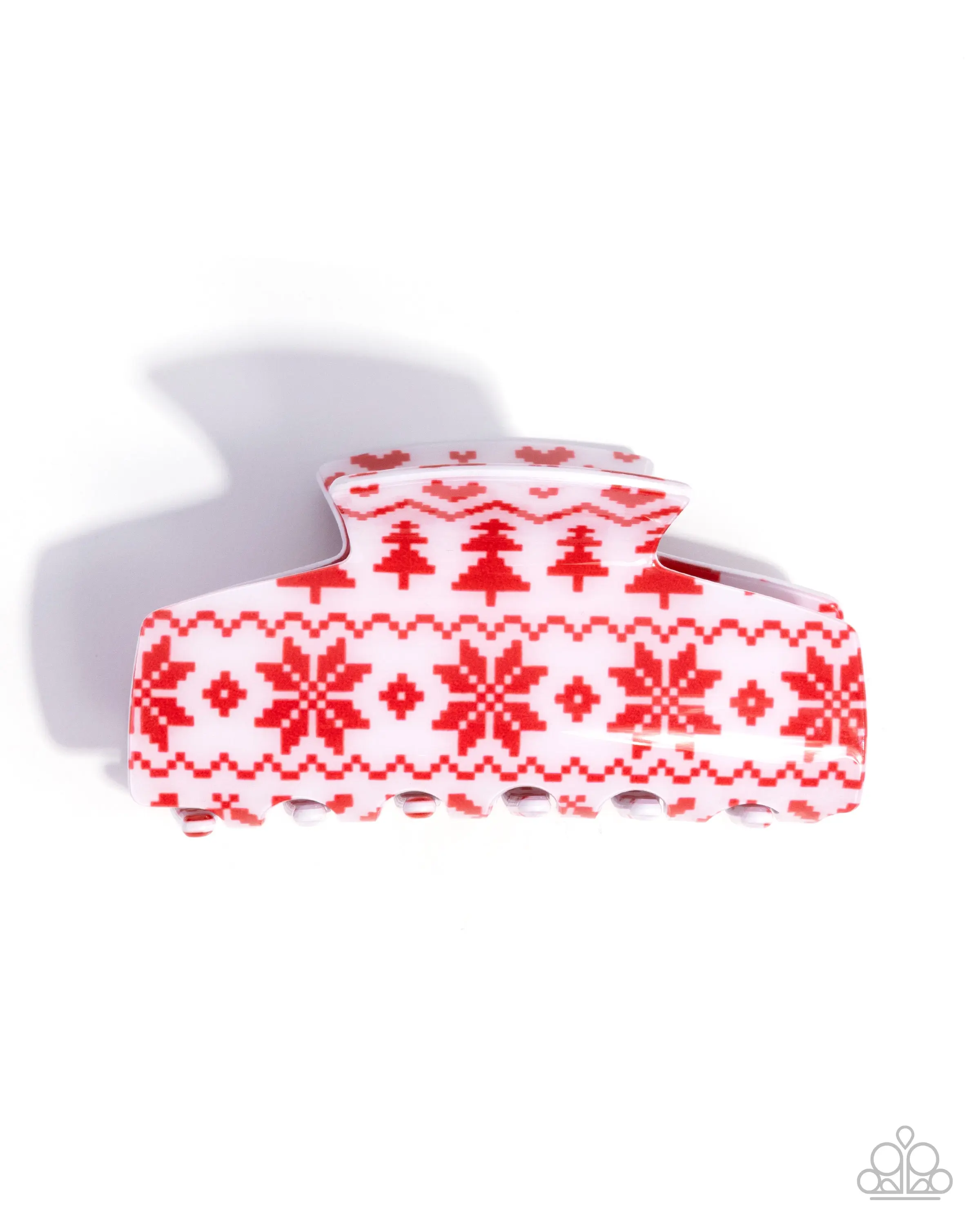 Sweater Style - Red and White Acrylic Claw Hair Clip - Paparazzi