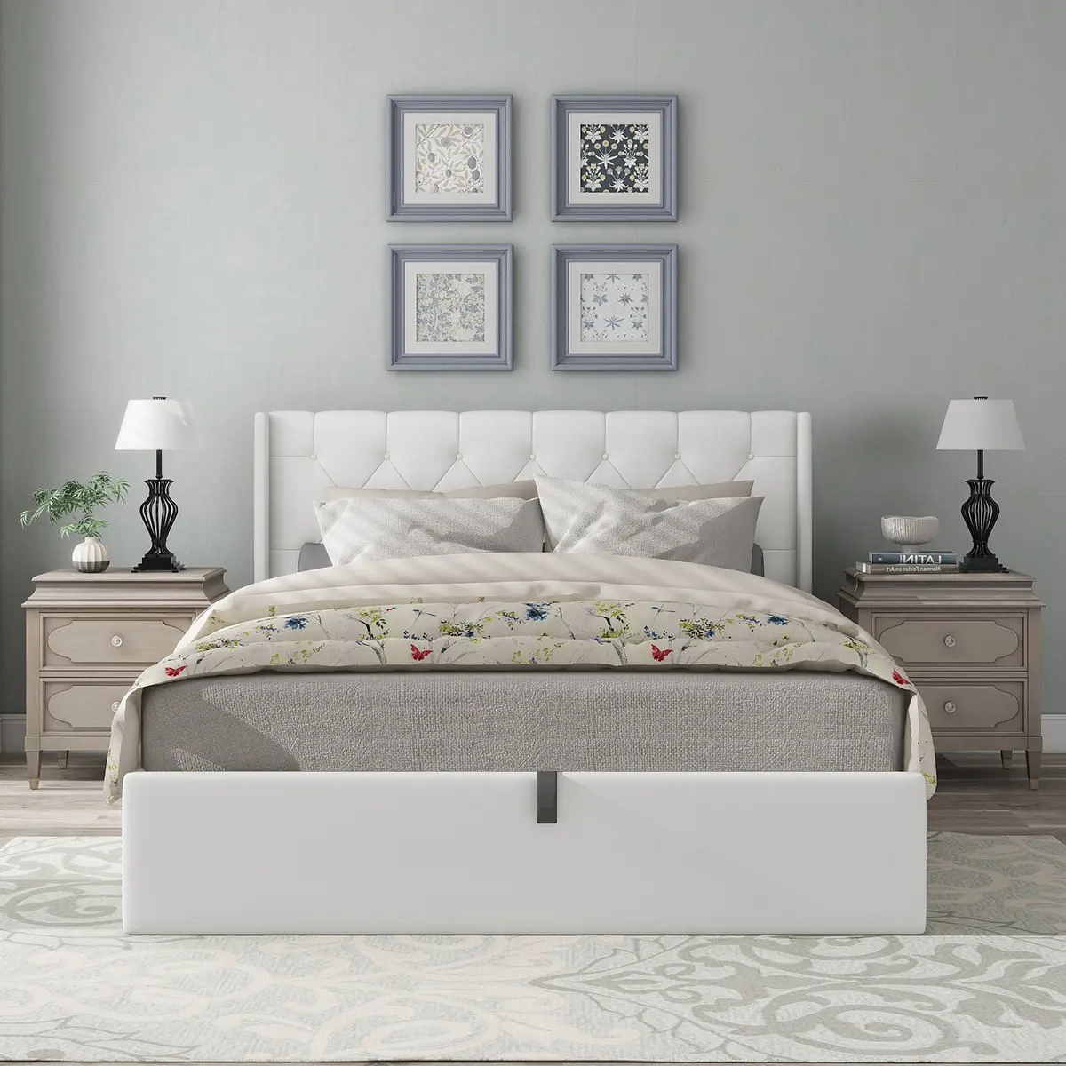 Raania Upholstered Hydraulic Lift-Up Storage Bed with Tufted Wingback Headboard, Hidden Storage Beds Option, Upholstered Storage Bed
