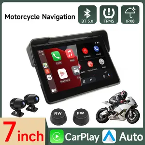 7"Motorcycle GPS Navigation Recorder Wireless CarPlay Android Auto Multimedia Player IP67 Waterproof Screen Bluetooth 2024 New