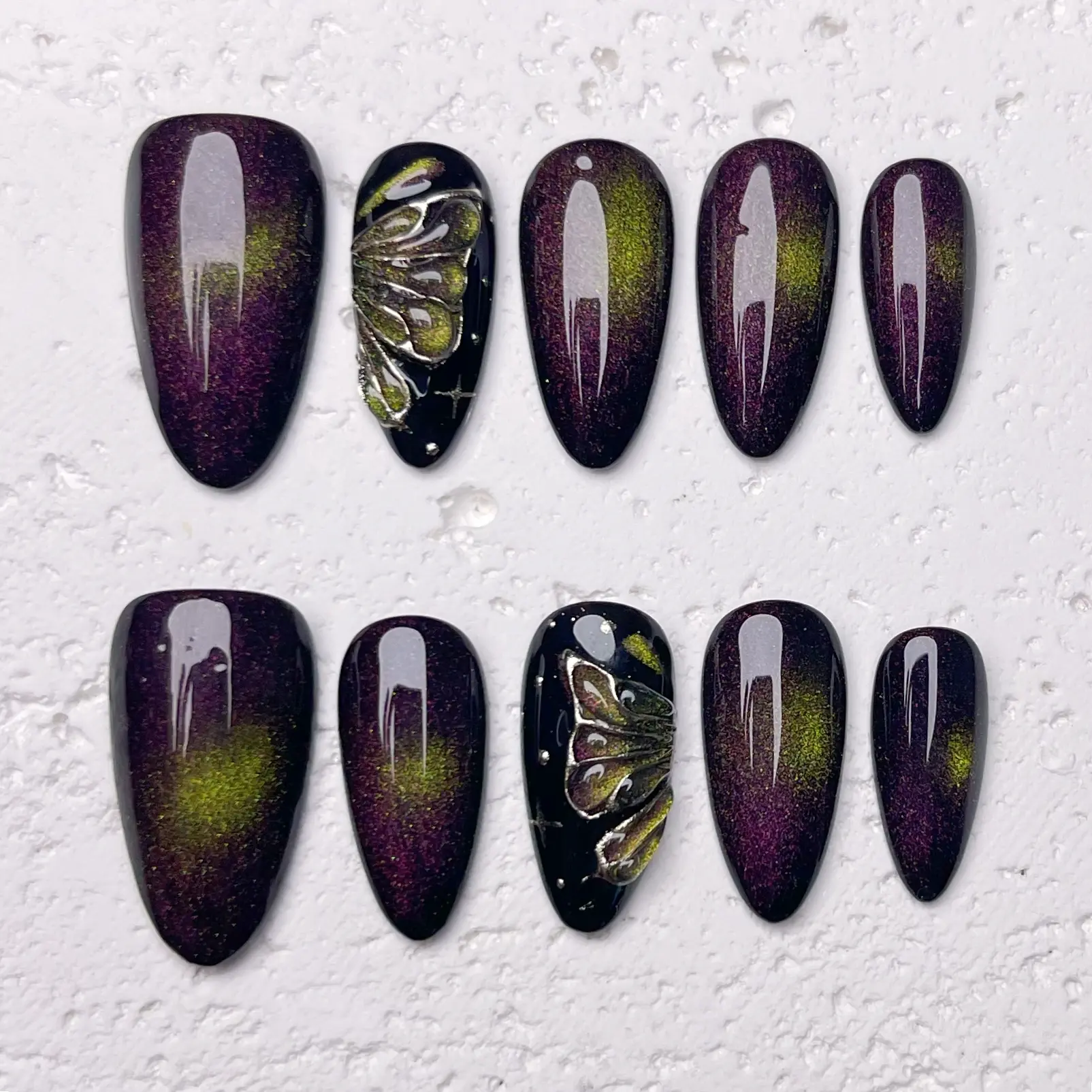[Prism] Medium Almond Handmade Press on Nails, Fake Nails with Nail tool kit with Jelly Stickers, Reusable, Durable