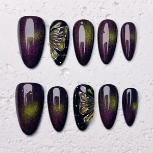 [Prism] Medium Almond Handmade Press on Nails, Fake Nails with Nail tool kit with Jelly Stickers, Reusable, Durable