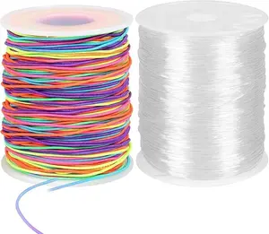 1mm Rainbow Elastic String for Bracelets and 0.8mm Crystal Stretchy Bracelet String, Sturdy Elastic Cord Stretchy String for Bracelet Making, Jewelry Making, Beading(170 ft Rainbow & 274 ft Crystal)