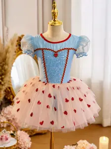 Cute Ballerina Princess Dress | Kids Blue & Red Heart Outfit
