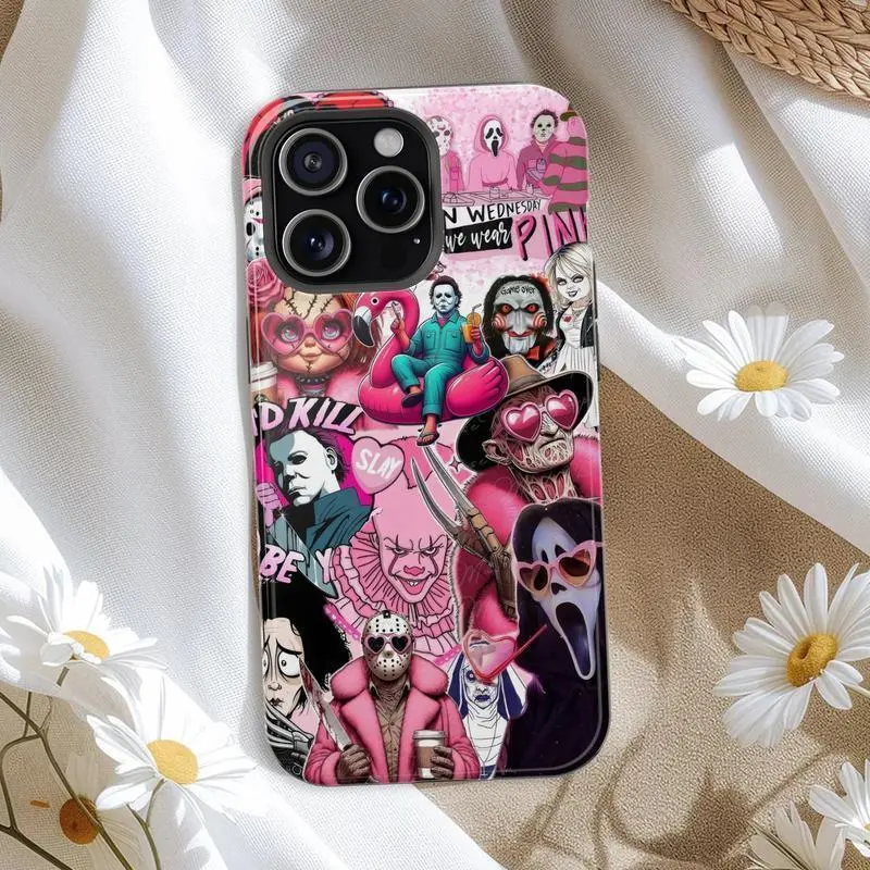 Horror Character Spooky Pink Halloween Smartphone Case - Shock-Absorbing TPU Tough Accessory for iPhone 11-17 ProMax Plus & Samsung Smartphone, Cellphone, Handheld Devices with UV Resistance, Ideal Fan Gift