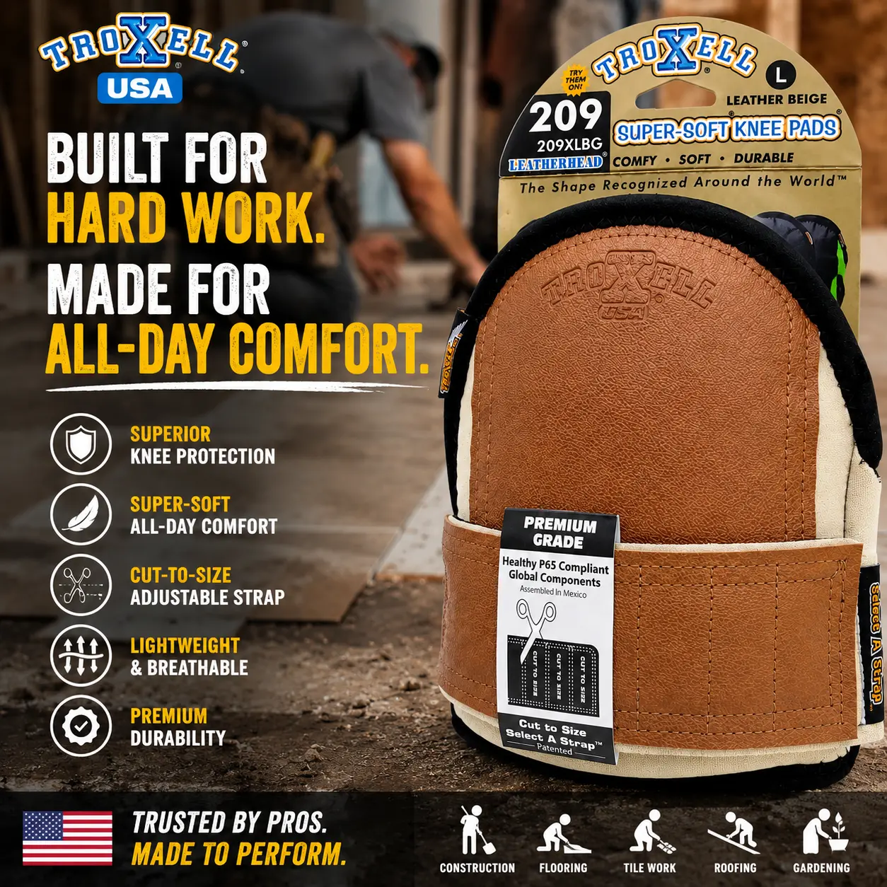 TROXELL USA SuperSoft Leatherhead Work Safety Kneepads for Home Improvement, Security & Safety Tasks