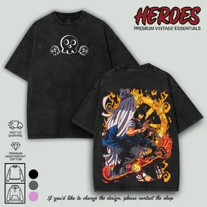 Benimaru Shinmon Double Printed Vintage Washed Oversized Graphic Tee – Fire Force T-Shirt, Heavyweight Cotton Streetwear Unisex Top, Special Fire Force Art, Gift for Anime Fans