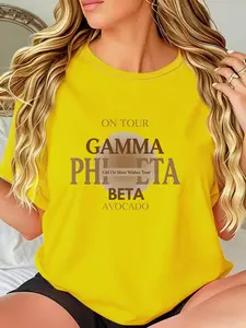 Summer Fashion Loose Fit American College Style Gamma Phi Beta Sorority Print Comfortable Stretch Skin-Friendly Women's T-Shirt - 1 Piece