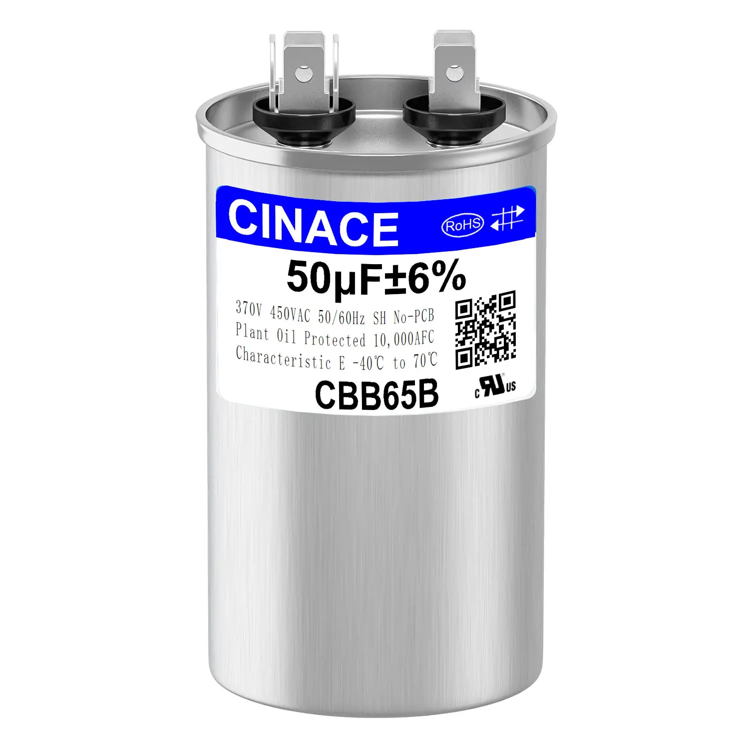 CINACE 50uF/50MFD ±6%, Dual Run/Start CBB65 Circular Capacitor,  370/450VAC, 50/60Hz, 100*50mm, for AC Motors, Fans, HVAC Condenser Units