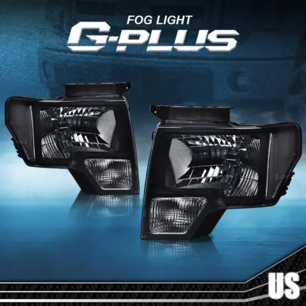 G-PLUS Truck Headlight Assembly Replacement, Smoked Lenses Headlight Assemblies for 2009-2014 Ford F150, 1Pair Headlamps