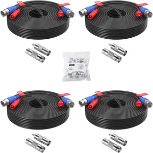 ZOSI 4 Pack 60Feet 18m All-in-One CCTV Video Power Cables, BNC Extension Security Wire Cord for 960H/720P/960P/1080P Video Surveillance Camera DVR System With BNC RCA Connector,100pcs Cable Clips