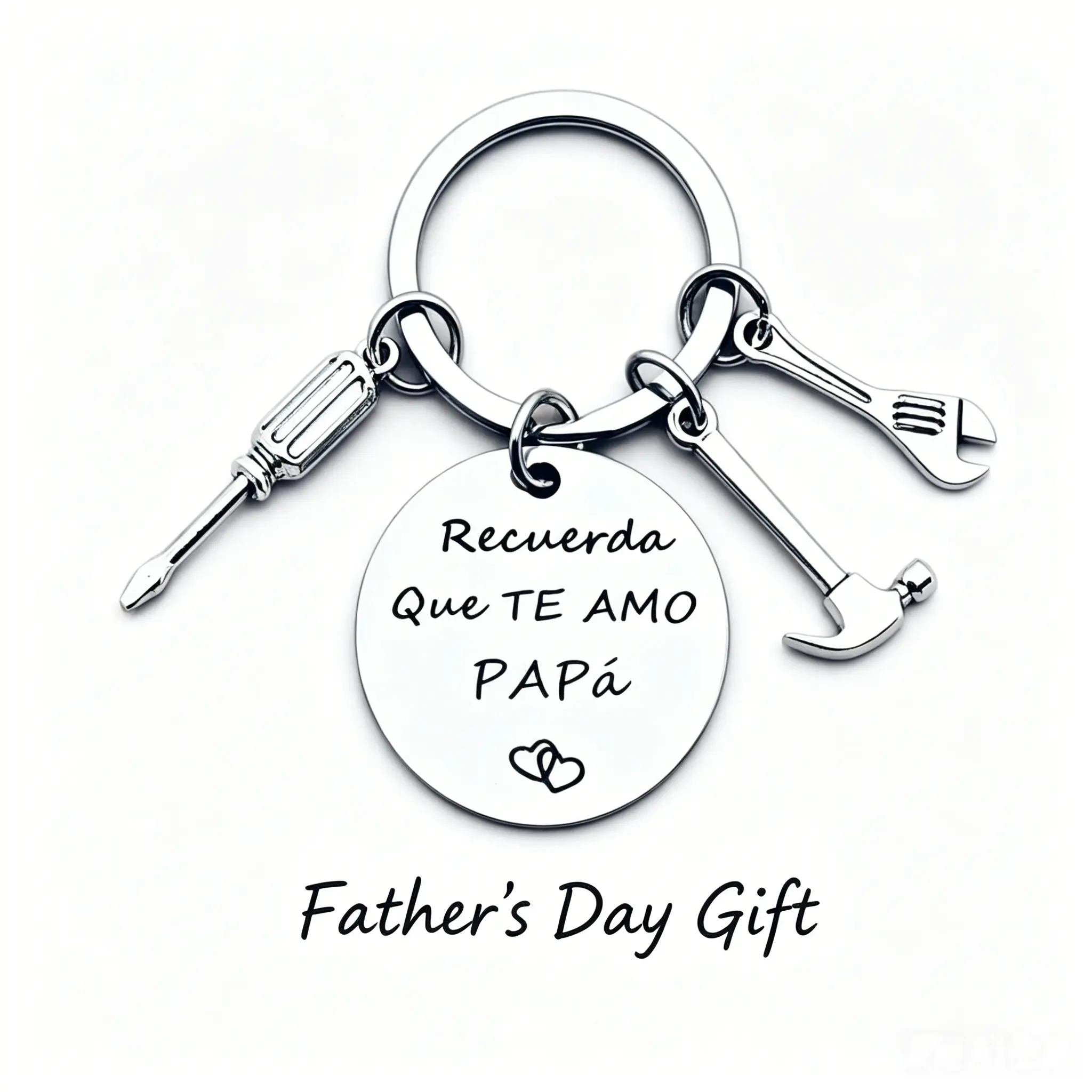 "Recuerda Que Te Amo Papa" Stainless Steel Tool Keychain Best Father's Day Gift 2026 Durable Hammer, Wrench & Screwdriver Design Metal Keychians
