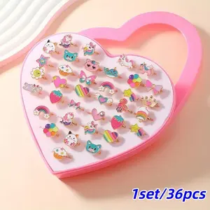 Cute Cartoon Design Ring Set, Adjustable Rings for Girls, Perfect Gift for Back-To-School, Birthday, Halloween, Christmas