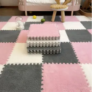 18-piece luxury plush puzzle foam floor mat, cute, soft, and fluffy interlocking square foam tiles, suitable for living room and bedroom decoration, Soft Shaggy Rug