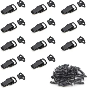 12 Set Stainless Steel Small Spring Toggle Lock Clasp Buckle Latch for Wooden Case Toolboxes, Black Hasps Clamps with Mounting Screws