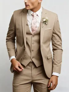 Men'S 3pcs Suit Set - Slim Fit Business Formal & Wedding Attire with Lapel Collared, Non-Stretch Fabric, Long Sleeve, Solid Color, Fake Buttons, All-Season Wear, Work Uniforms & Holiday Gifts, Business Attire | Nonstretch F