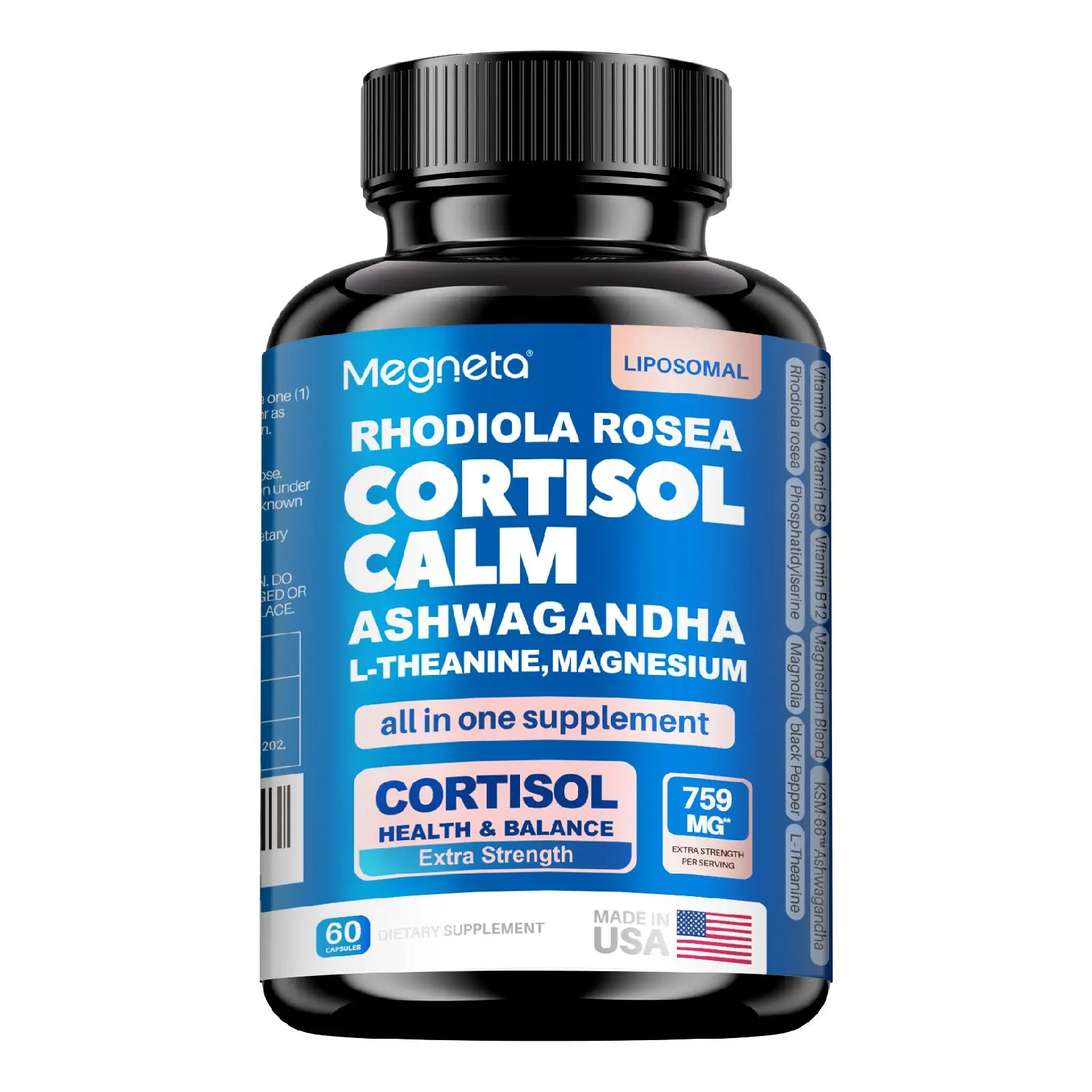 KSM-66 ASHWAGANDHA | Cortisol Balance & Energy & Sleep & Mood | 16 IN 1 Megneta Cortisol Supplement