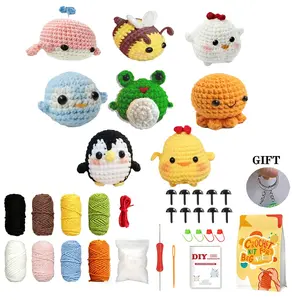 Beginner DIY Crochet Kit with 8 Cute Animal Stickers, Easy-To-Learn, Perfect Gift, Stress Relief, Includes Video Tutorial, Crochet Supplies Kit