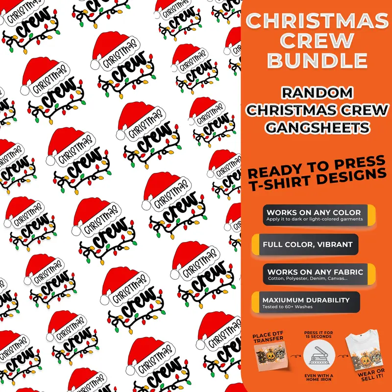 15 PCS Christmas Crew DTF Transfers Bundle For Adults and Kids | Ready to Press Heat Transfers for Matching Family Shirts