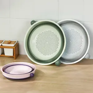 Collapsible Double-Layer Colander - Large Silicone Kitchen Strainer Basket for Fruits, Vegetables & Pasta, Foldable Drain Basket