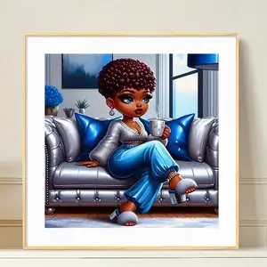 Women Portrait Sofa Diamond Painting Without Frame,Full Round Drill Mosaic Diamond For Art With Tools Room Wall Decoration