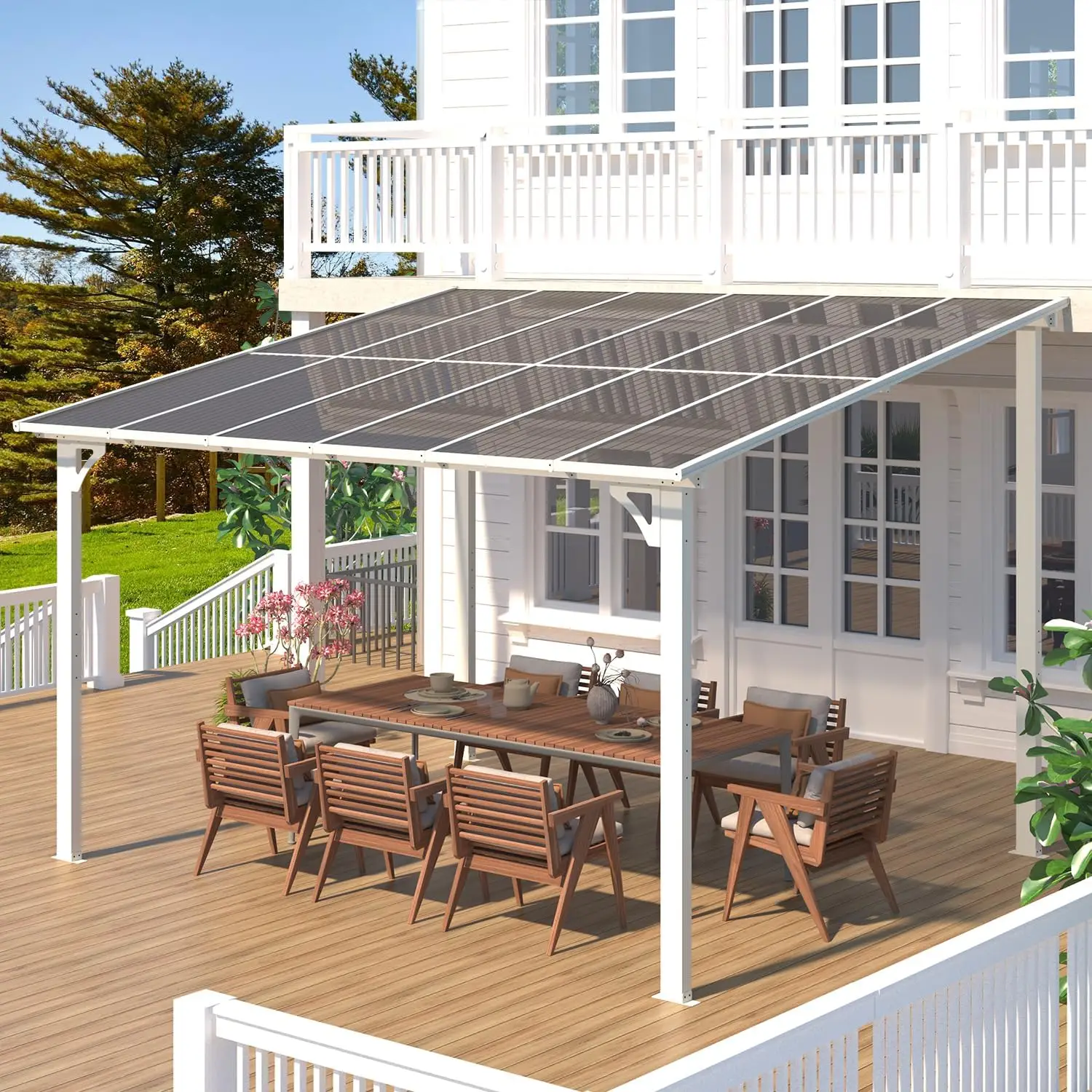 AECOJOY Pergola Gazebo, Large Wall Mounted Pergolas and Gazebos on Clearance, Outdoor Patio Lean to Hard Top Gazebo Metal Awnings for Decks,Patio