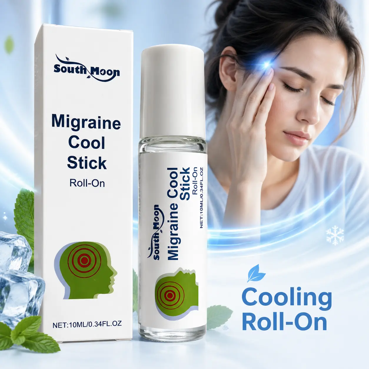 [Buy 2 Get 2 Free] 10mL Peppermint Soothing Cooling Gel Roll-On, Fresh Mint Body Care Stick for Head & Neck Relief, Compact Travel-Size, Easy Direct Application