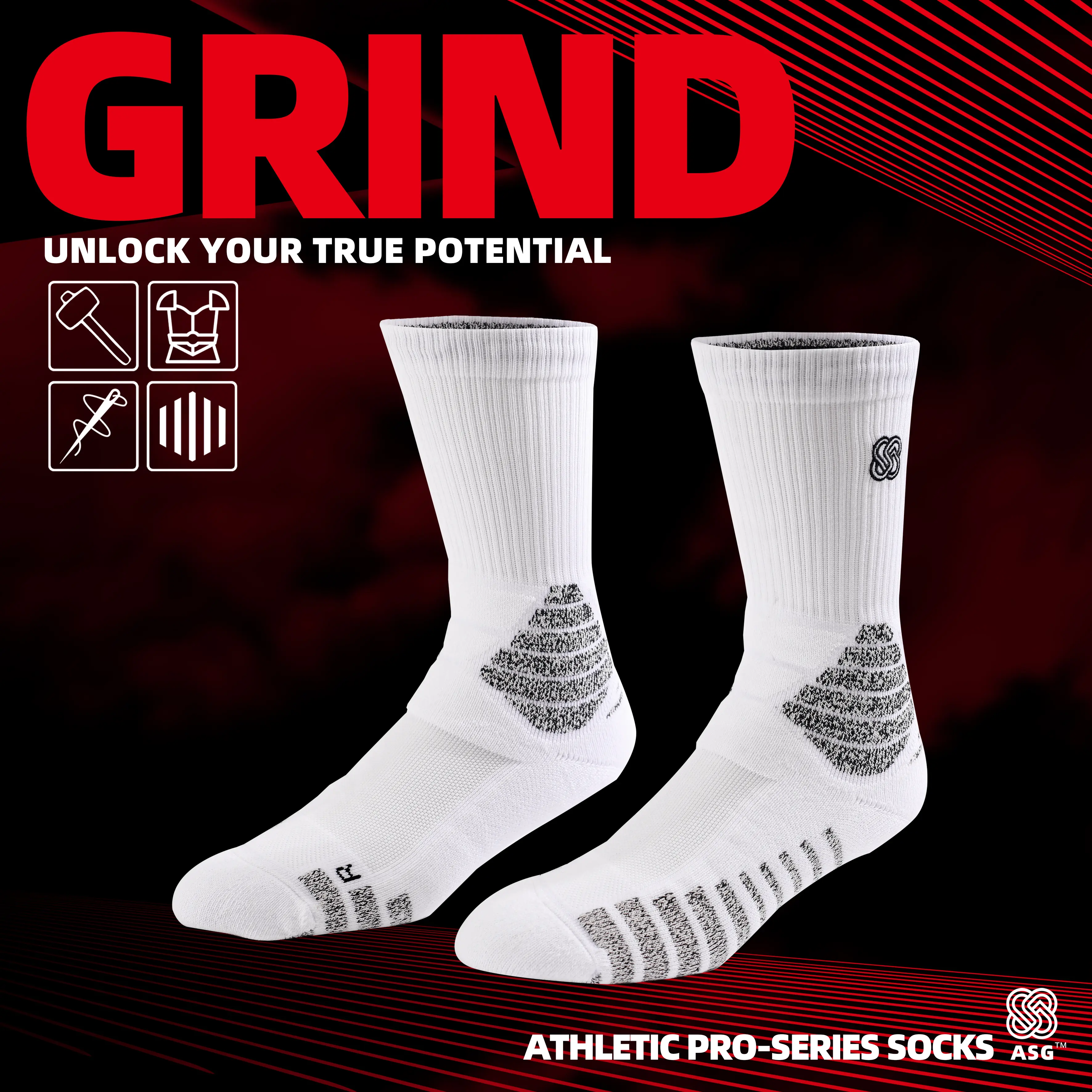 ASG PRO-SERIES Grind Basketball Socks - High-Quality Materials grip socks