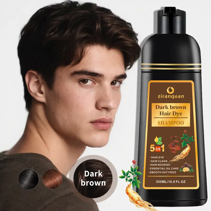 Dark Brown Hair Color Shampoo for Haircare, 9 Herbal Extracts, 6-8 Weeks Hold, Instant Dye & Conditioner, 500ml, Darkening Semi-Permanent Hair Color for At-Home Use, Darkening Semi-Permanent Color