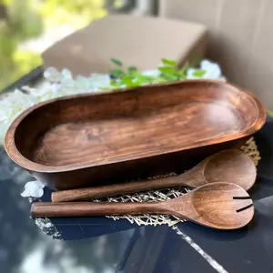 Long Wood Dough Bowl, Hand Carved Bread Dough Bowl, Walnut Color, Unique Gift for Parents, Family Reunion, Family Gift